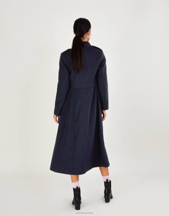 Monsoon نحيف معطف فانيسا بتنورة من مزيج الصوف D68H570 ملابس الأزرق الداكن)