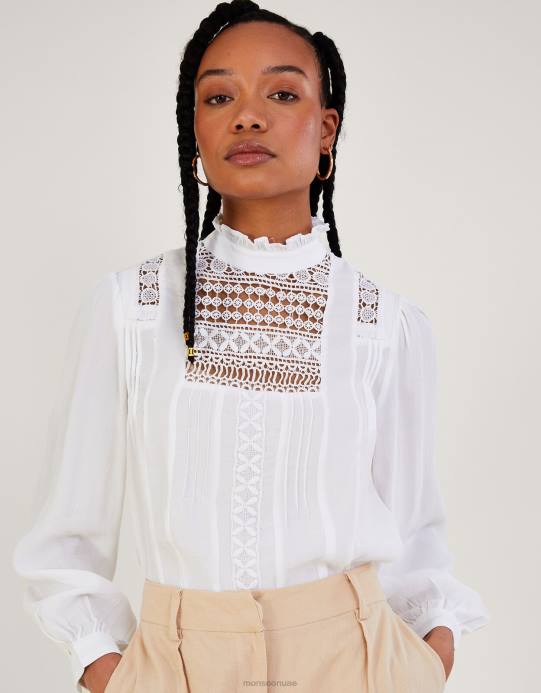 Monsoon نحيف بلوزة راشيل فيكتوريانا من الدانتيل في الفيسكوز المستدام D68H571 ملابس عاج