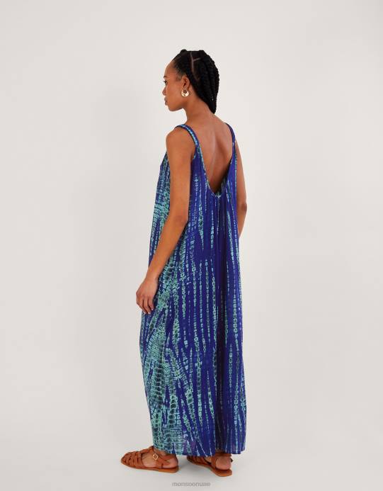 Monsoon نحيف بذلة مصبوغة بأرجل واسعة في لينزينغ إيكوفيرو D68H576 ملابس أزرق