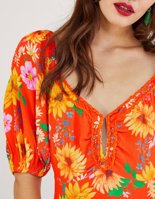 Monsoon نحيف فستان مانويلا بعباد الشمس مصنوع من الفيسكوز المستدام D68H578 ملابس البرتقالي