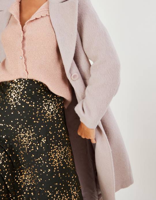 Monsoon نحيف معطف جيني الذكي من الصوف المصقول مع البوليستر المعاد تدويره D68H579 ملابس لون القرنفل