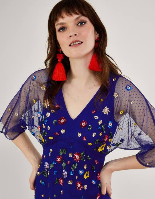 Monsoon نحيف فستان ستيفاني مزين D68H580 ملابس الأزرق (الكوبالت)