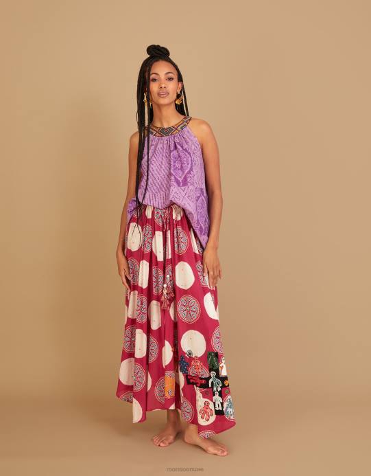 Monsoon نحيف تنورة سونانا باتيك مطرزة بحاشية منديل D68H581 ملابس لون القرنفل