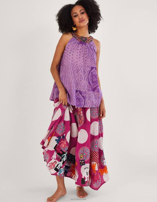 Monsoon نحيف تنورة سونانا باتيك مطرزة بحاشية منديل D68H581 ملابس لون القرنفل