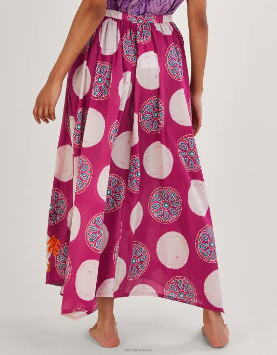 Monsoon نحيف تنورة سونانا باتيك مطرزة بحاشية منديل D68H581 ملابس لون القرنفل