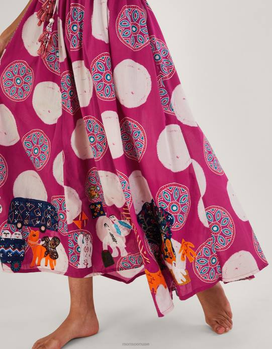 Monsoon نحيف تنورة سونانا باتيك مطرزة بحاشية منديل D68H581 ملابس لون القرنفل