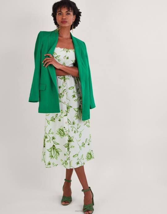 Monsoon نحيف فستان كاي بطبعة زهور من مزيج الكتان D68H583 ملابس عاج