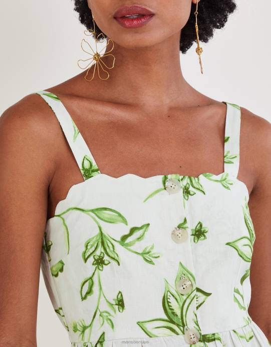 Monsoon نحيف فستان كاي بطبعة زهور من مزيج الكتان D68H583 ملابس عاج