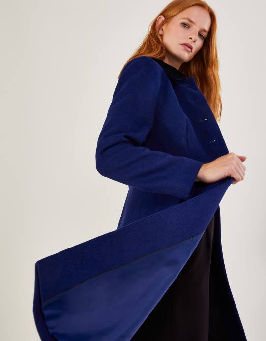 Monsoon نحيف معطف أوبرا أوبال من مزيج الصوف D68H586 ملابس أزرق