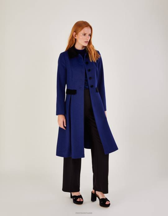 Monsoon نحيف معطف أوبرا أوبال من مزيج الصوف D68H586 ملابس أزرق