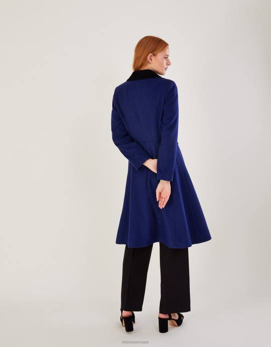 Monsoon نحيف معطف أوبرا أوبال من مزيج الصوف D68H586 ملابس أزرق