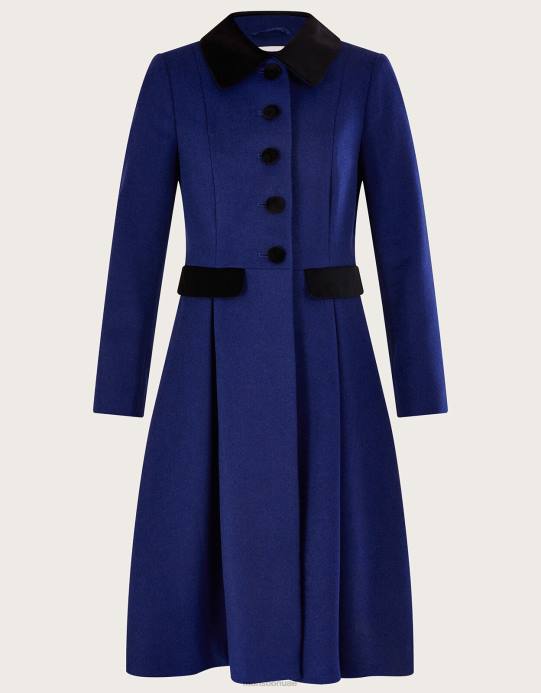 Monsoon نحيف معطف أوبرا أوبال من مزيج الصوف D68H586 ملابس أزرق