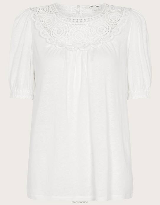 Monsoon نحيف بلوزة بأكمام مكشكشة من مزيج الكتان D68H587 ملابس عاج