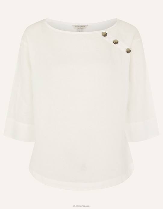 Monsoon نحيف تي شيرت طويل من خشب الورد مصنوع من الكتان الخالص D68H588 ملابس أبيض