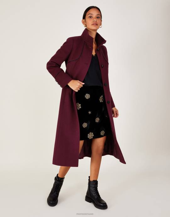 Monsoon نحيف معطف فيونا بو ذو أطراف قمع D68H589 ملابس الأحمر (التوت)