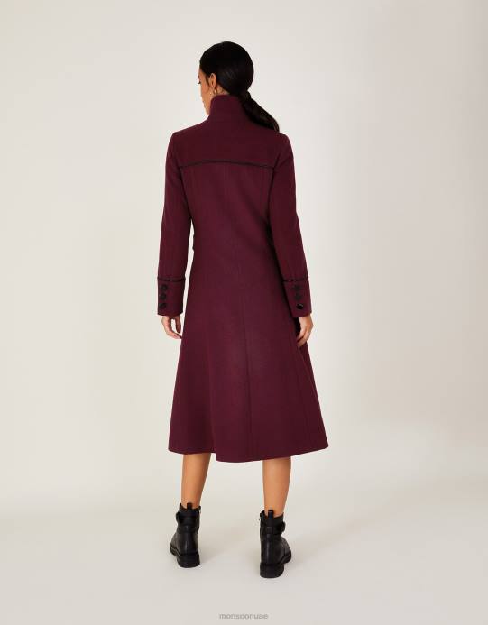 Monsoon نحيف معطف فيونا بو ذو أطراف قمع D68H589 ملابس الأحمر (التوت)