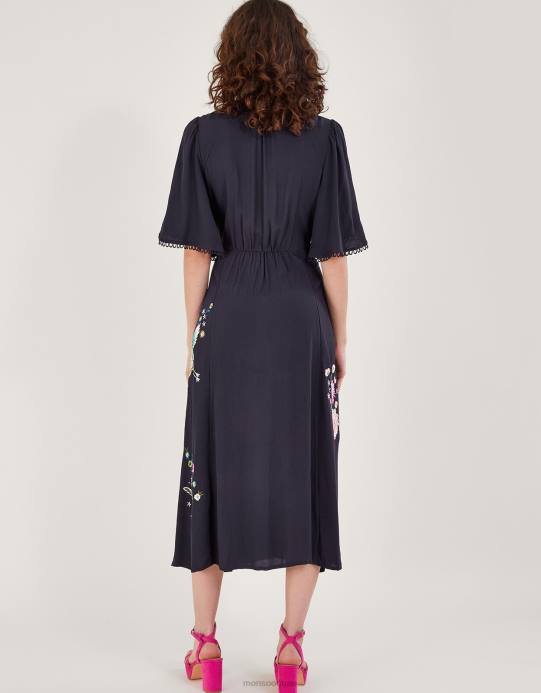 Monsoon نحيف فستان ملفوف أوليا D68H590 ملابس الأزرق الداكن)