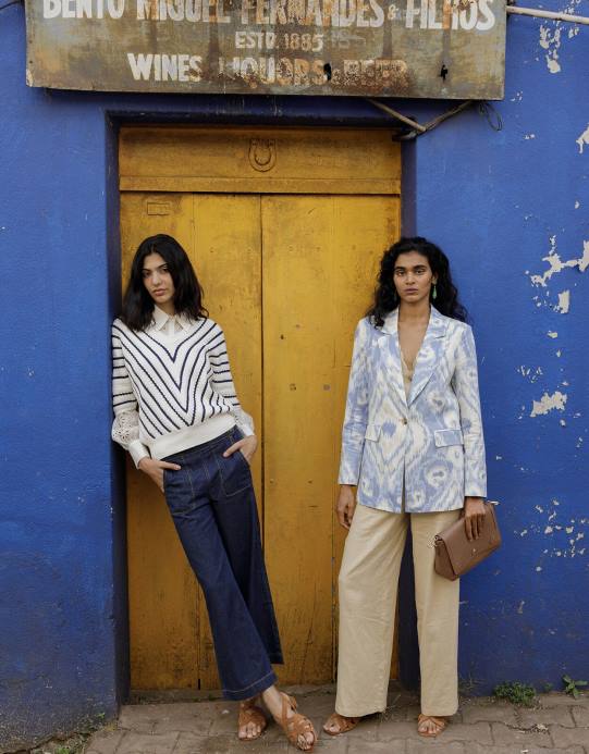 Monsoon نحيف سترة بيجي من مزيج الكتان D68H596 ملابس أزرق