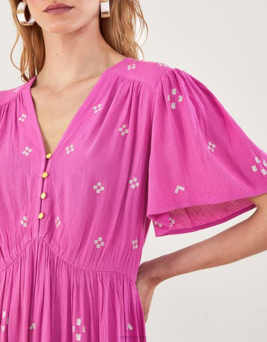 Monsoon نحيف فستان قصير مجعد ومطرز في لينزينغ إيكوفيرو D68H59 ملابس لون القرنفل