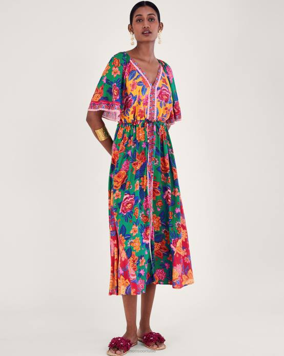 Monsoon نحيف فستان بطبعة زهور متباينة من لينزينج إيكوفيرو D68H600 ملابس البرتقالي