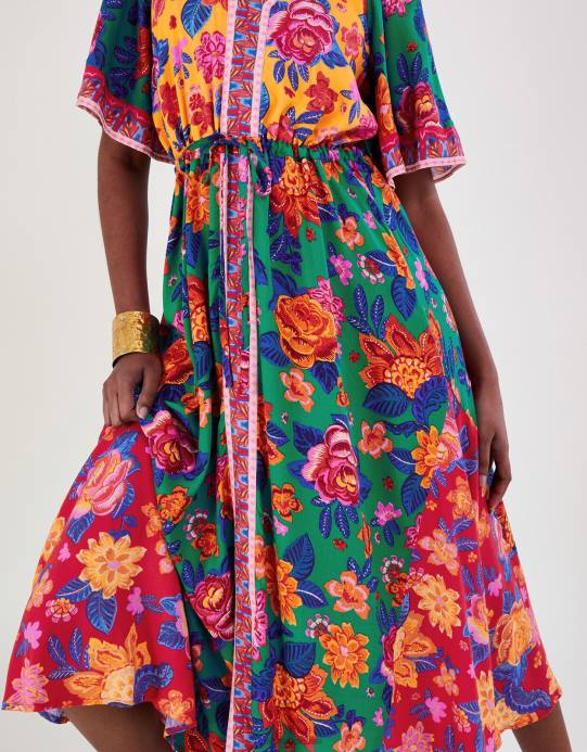 Monsoon نحيف فستان بطبعة زهور متباينة من لينزينج إيكوفيرو D68H600 ملابس البرتقالي