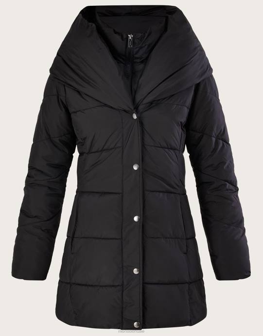 Monsoon نحيف معطف قصير مبطن من لورا مصنوع من البوليستر المعاد تدويره D68H601 ملابس أسود