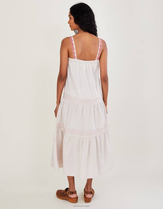 Monsoon نحيف فستان بحزام عريض ومطرز بيزلي D68H602 ملابس عاج