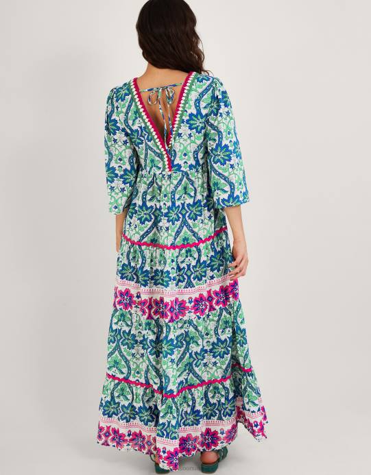 Monsoon نحيف فستان بطبعة خشب الصفصاف D68H603 ملابس أزرق