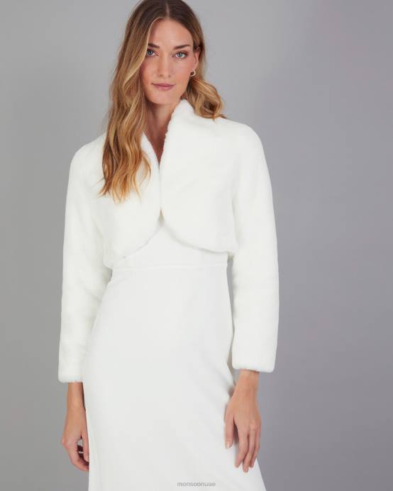 Monsoon نحيف سترة ميلاني للزفاف من الفرو الصناعي D68H609 ملابس عاج