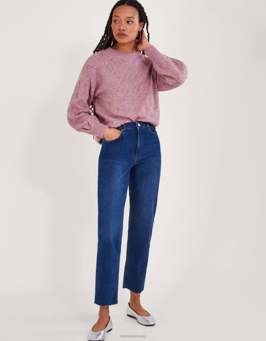 Monsoon نحيف سترة تفاصيل اللؤلؤ D68H61 ملابس لون القرنفل