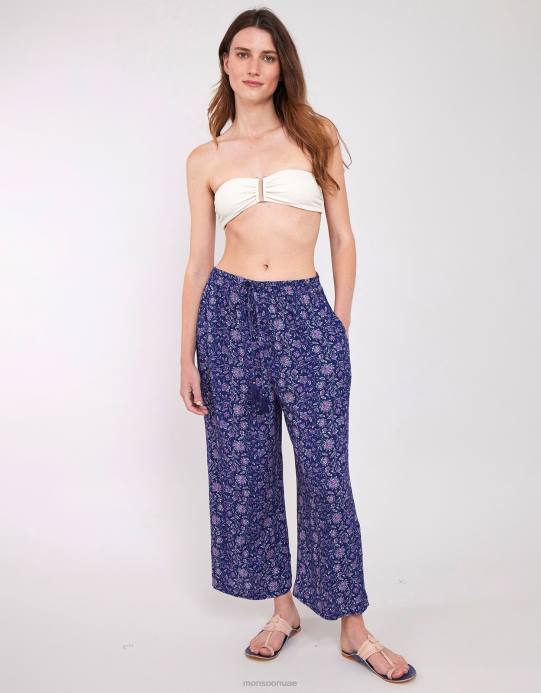 Monsoon نحيف بنطلون مجعد من إيست أليس D68H612 ملابس الأزرق الداكن)