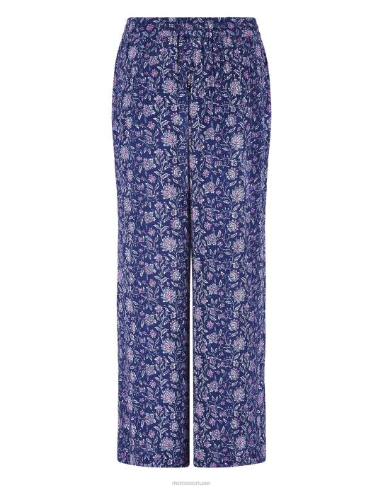 Monsoon نحيف بنطلون مجعد من إيست أليس D68H612 ملابس الأزرق الداكن)