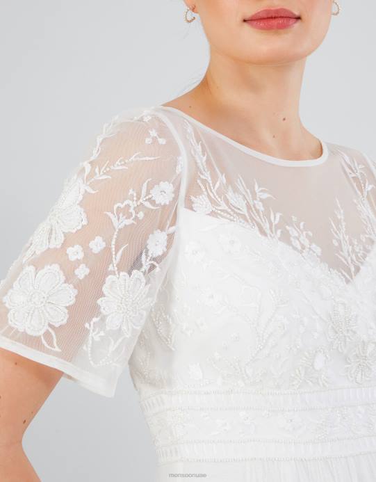 Monsoon نحيف علي فستان زفاف ماكسي مطرز D68H616 ملابس عاج