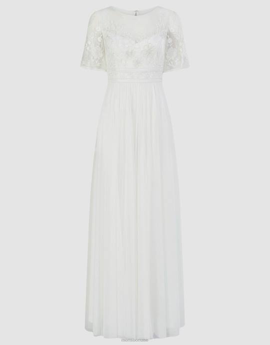 Monsoon نحيف علي فستان زفاف ماكسي مطرز D68H616 ملابس عاج