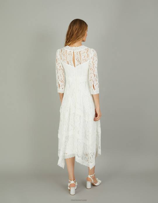 Monsoon نحيف فستان زفاف من الدانتيل بحاشية من إيميلي D68H617 ملابس عاج