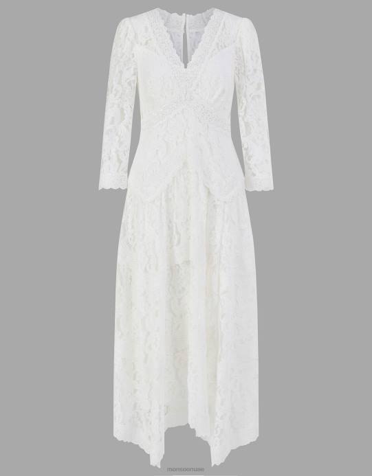 Monsoon نحيف فستان زفاف من الدانتيل بحاشية من إيميلي D68H617 ملابس عاج