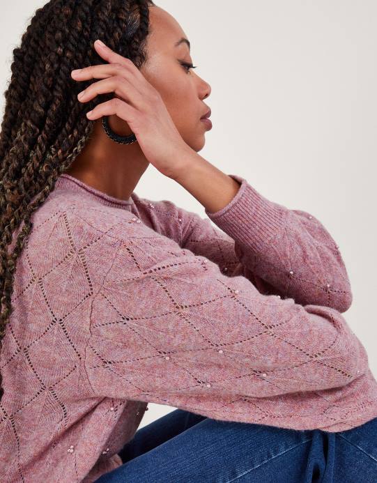 Monsoon نحيف سترة تفاصيل اللؤلؤ D68H61 ملابس لون القرنفل