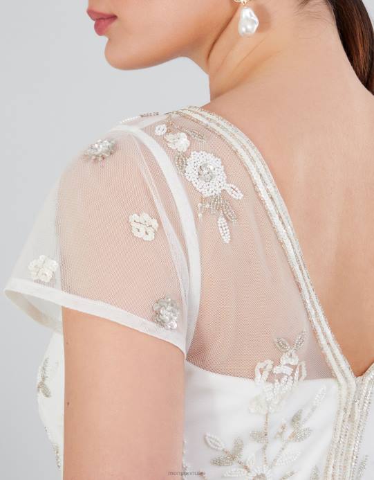 Monsoon نحيف فستان ميشيل ماكسي مطرز D68H620 ملابس عاج