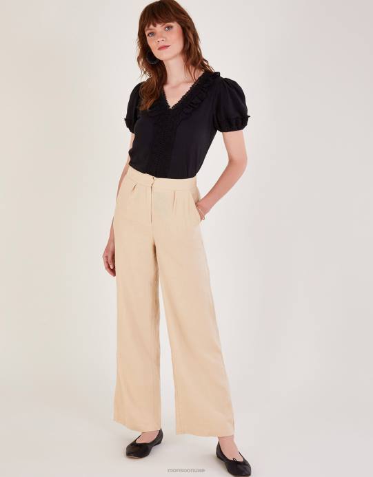 Monsoon نحيف بلوزة جيرسي دانتيل كروشيه D68H622 ملابس أسود