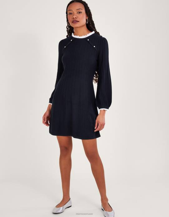 Monsoon نحيف فستان متأرجح مزين بالدانتيل D68H63 ملابس الأزرق الداكن)