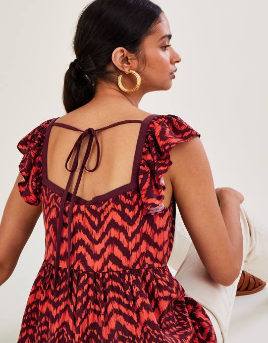 Monsoon نحيف صدرية مكشكشة وطبعة حيوانية متعرجة D68H630 ملابس أحمر