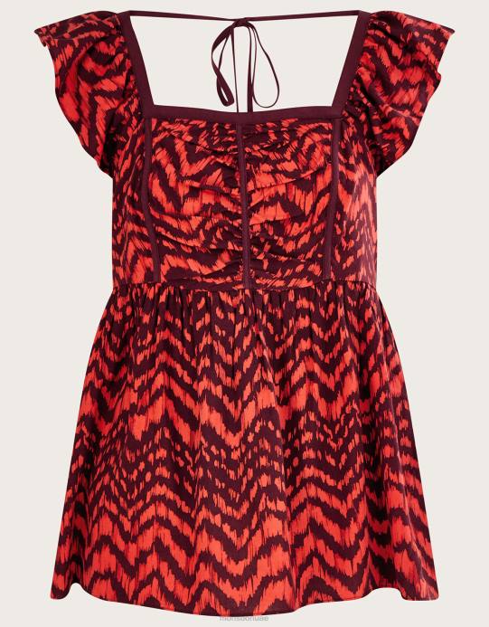 Monsoon نحيف صدرية مكشكشة وطبعة حيوانية متعرجة D68H630 ملابس أحمر