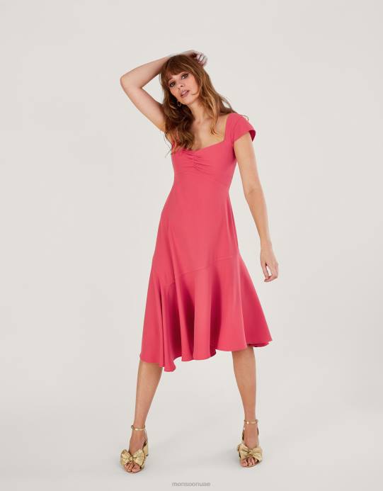 Monsoon نحيف فستان ماتيلدا غير متماثل من البوليستر المعاد تدويره D68H631 ملابس لون القرنفل