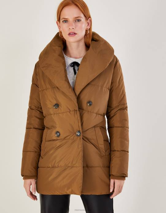 Monsoon نحيف معطف شانون مبطن بياقة شال D68H632 ملابس الجمل (الكراميل)