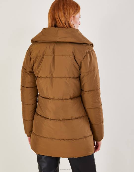 Monsoon نحيف معطف شانون مبطن بياقة شال D68H632 ملابس الجمل (الكراميل)