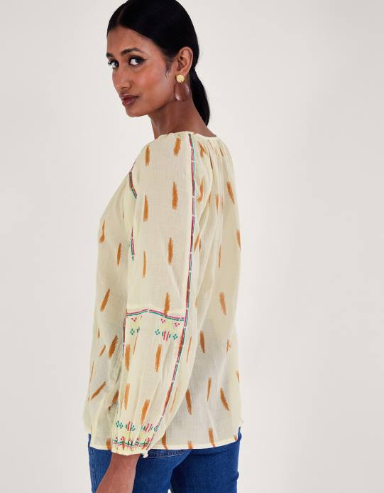 Monsoon نحيف قمة الأزتيك المطرزة D68H633 ملابس عاج