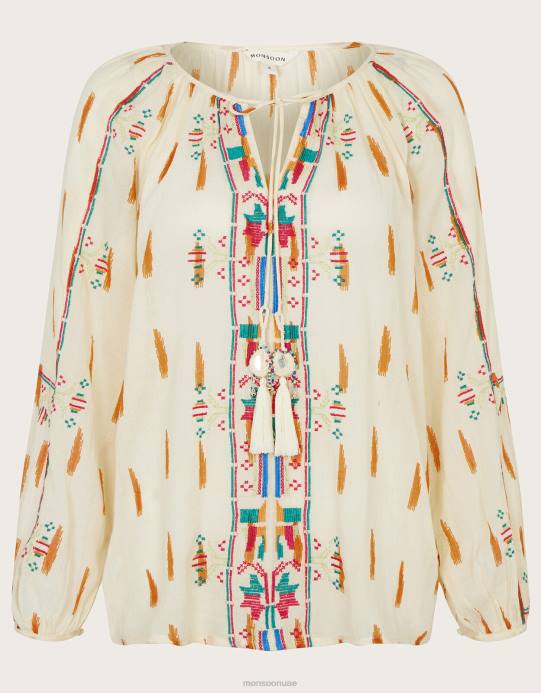 Monsoon نحيف قمة الأزتيك المطرزة D68H633 ملابس عاج