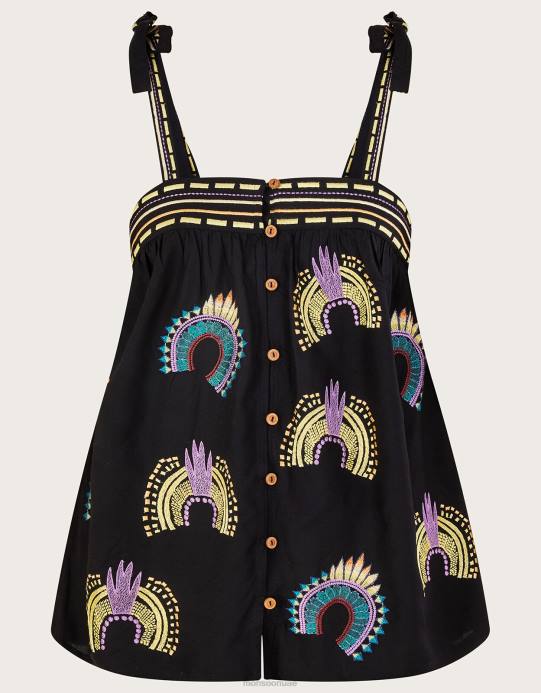 Monsoon نحيف قمة مطرزة بلا أكمام D68H634 ملابس أسود