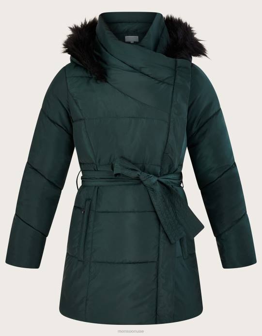 Monsoon نحيف معطف مبطن من الفرو من بولين مصنوع من البوليستر المعاد تدويره D68H638 ملابس أخضر