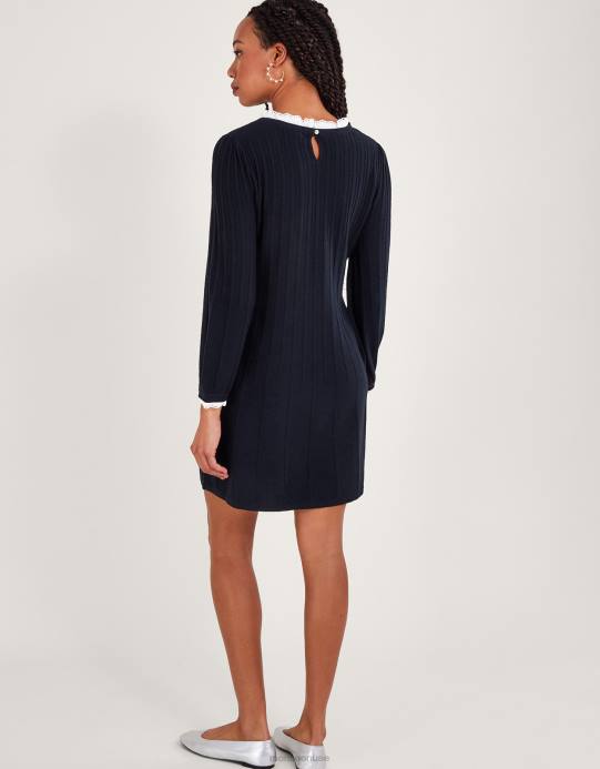 Monsoon نحيف فستان متأرجح مزين بالدانتيل D68H63 ملابس الأزرق الداكن)